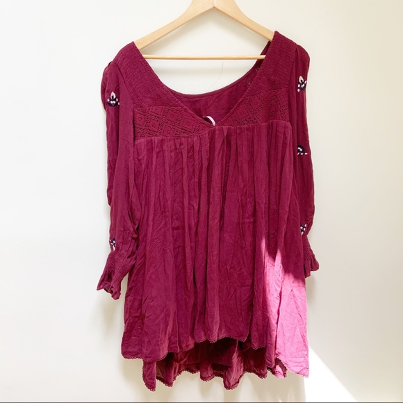 free people plum embroidered dress  XS - Picture 6 of 8